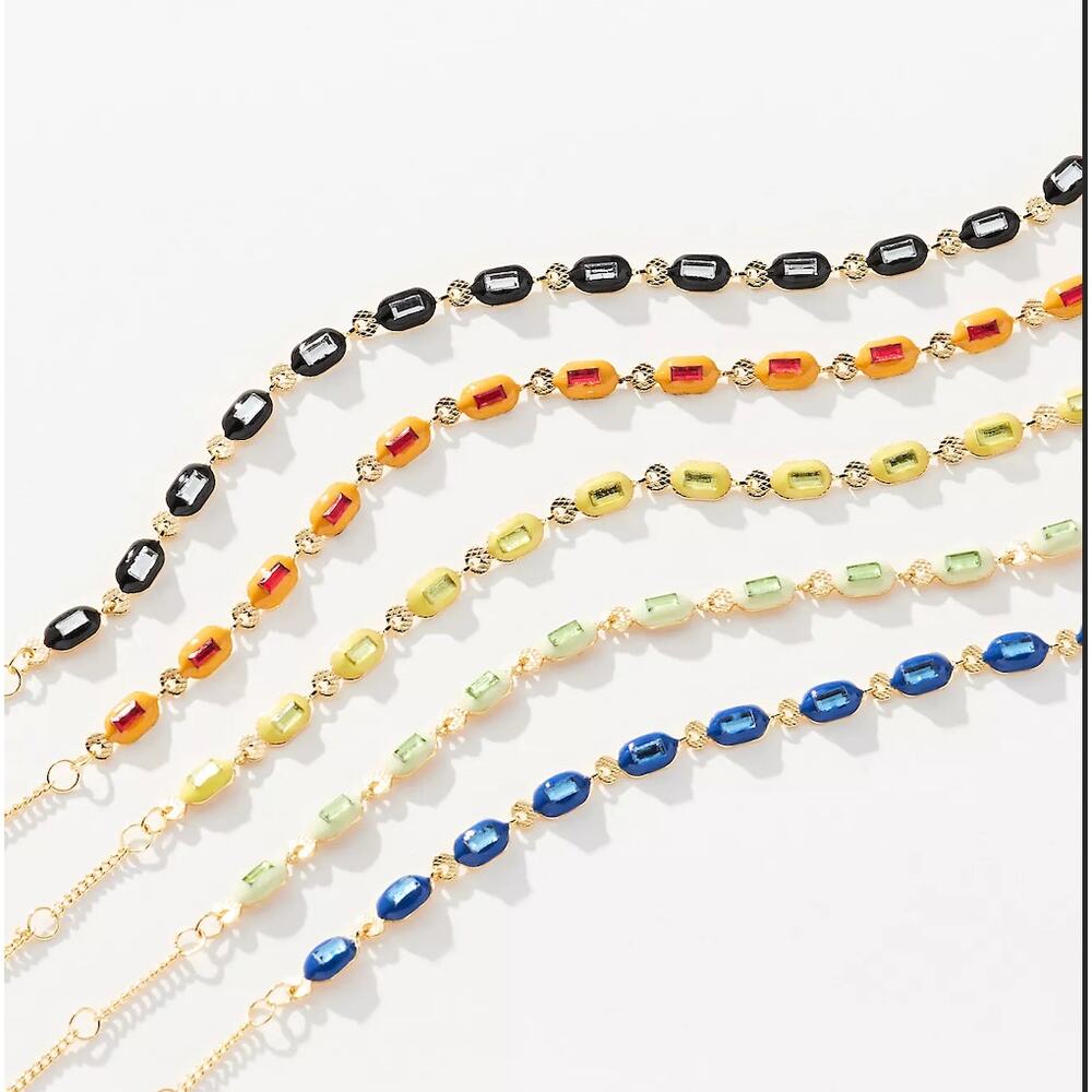 ANTHROPOLOGIE NWT ONE 1 14K Plated Linked Crystal Bracelet  Black 6.5-7.5"